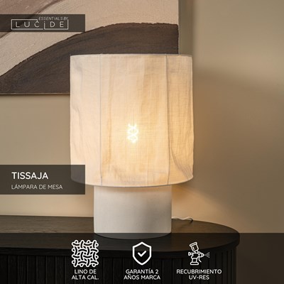 Lucide TISSAJA - Lámpara de mesa - Ø 35 cm - 1xE27 - Blanco | Essential